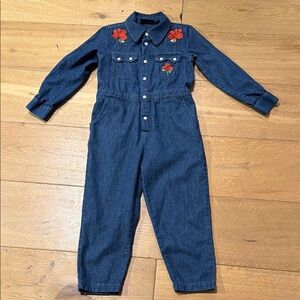 Mini Rodini Blue Denim with Red Embroidery Kids Jumpsuit, 4/5